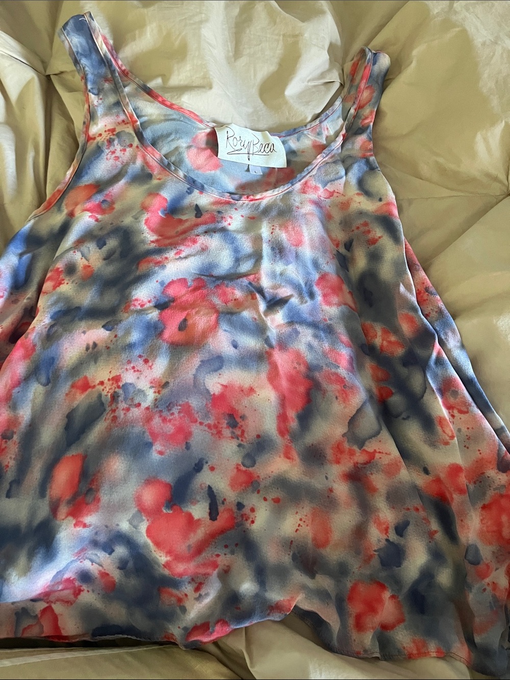Rory Beca Coral and Blue Silk Watercolor Tank